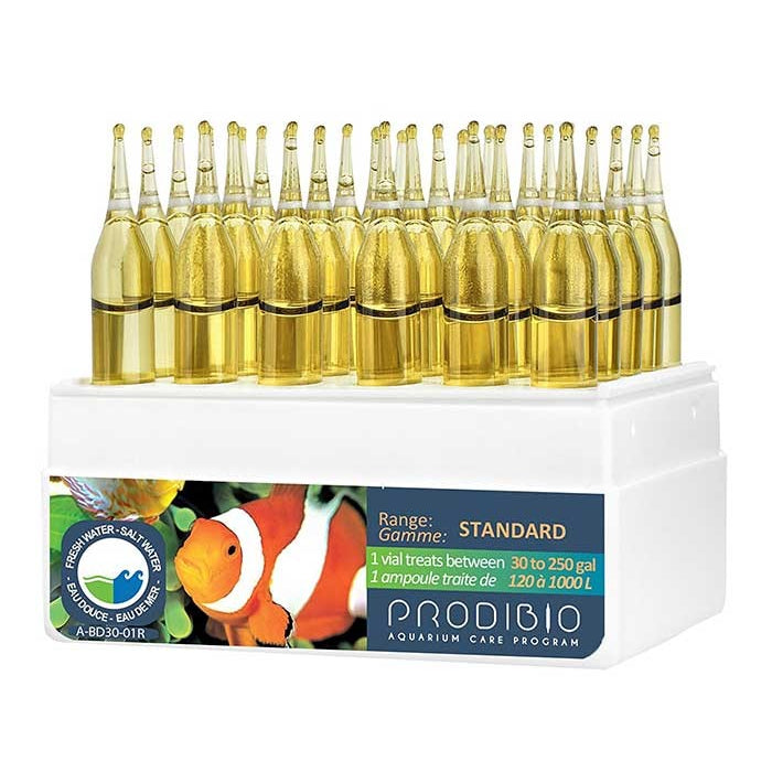 Prodibio BioDigest Standard range live bacteria glass vials in box, for freshwater and saltwater aquariums, 1 vial treats 120 to 1000 L